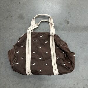 Hollister California Brown Canvas Duffle Bag Seagull Logo Weekend Gym Travel Bag